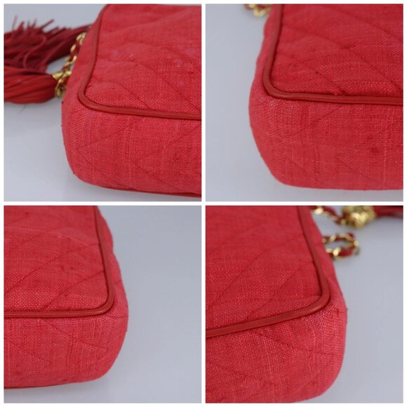 CHANEL Chain Shoulder Bag Canvas Red Gold CC Auth bs19429 - Picture 15 of 16